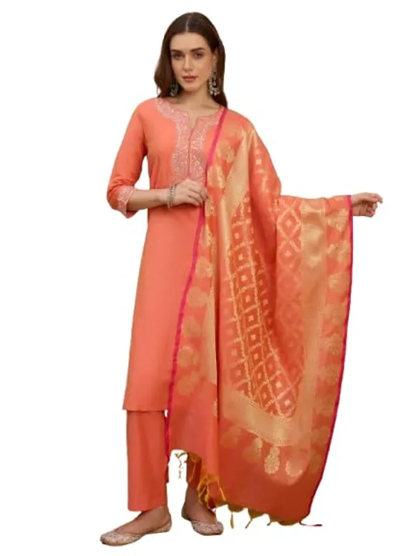 Coral_Peach_Cotton_Silk_Embroidered_Festive_Suit_Set_With_Banarasi_Dupatta_For_Women