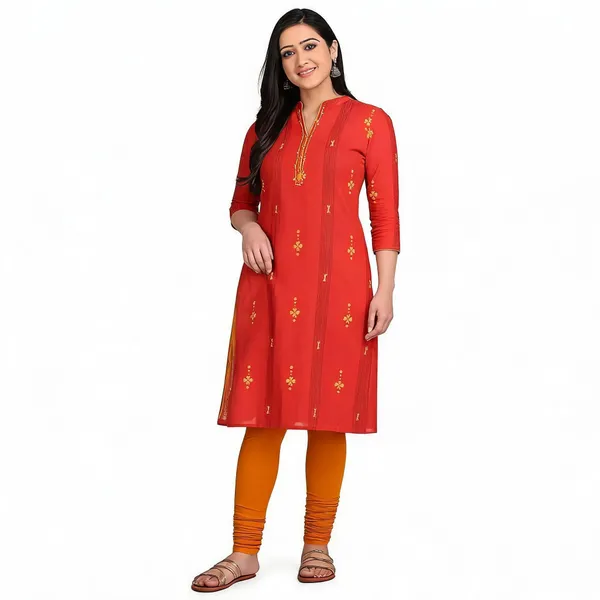 Orange_Mangalgiri_Cotton_A-Line_Kurta_For_Women
