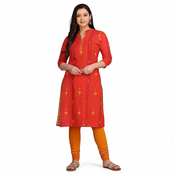 Orange_Mangalgiri_Cotton_A-Line_Kurta_For_Women