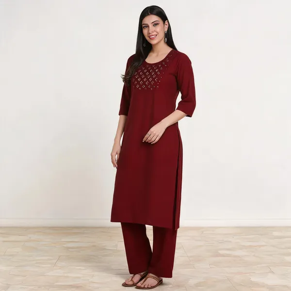 Maroon_Mangalgiri_Cotton_Embroidered_Straight_Kurta_Pant_Set_For_Women