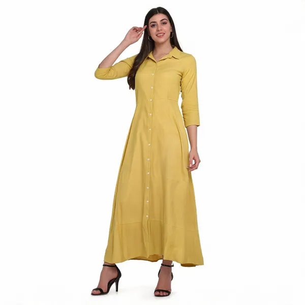Ochre_Viscose_Jacquard_Flared_Maxi_Dress_For_Women