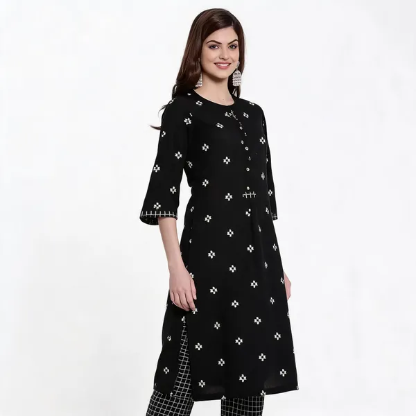Black_Mangalagiri_Cotton_A-Line_Kurta_Pant_Set_For_Women