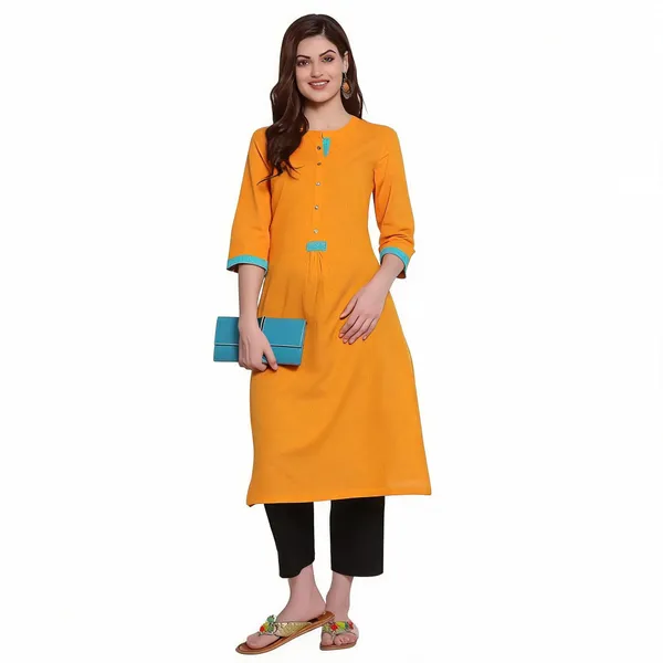 Orange_Mangalagiri_Cotton_Dobby_Weave_Straight_Kurta_For_Women