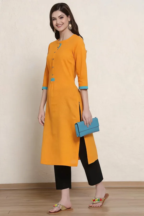 Orange_Mangalagiri_Cotton_Dobby_Weave_Straight_Kurta_For_Women