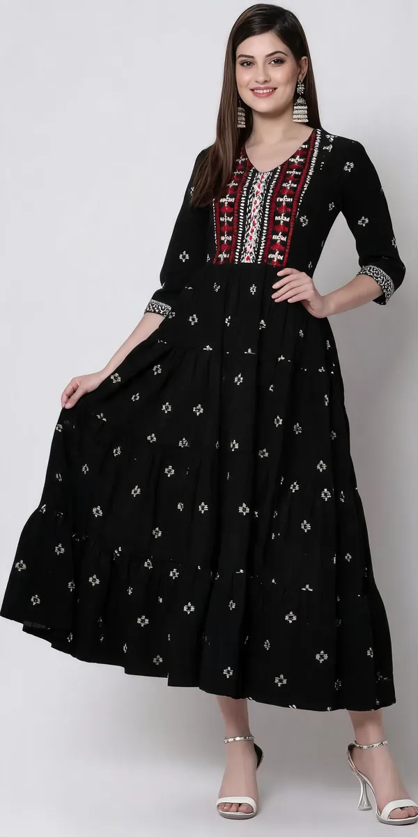 Black_Mangalgiri_Cotton_Tiered_A-Line_Maxi_Dress_For_Women