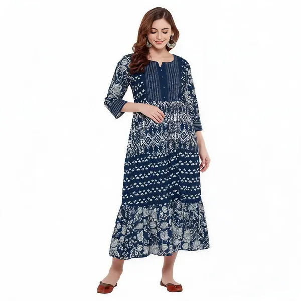 Indigo_Mangalagiri_Cotton_Tiered_Kurta_For_Women