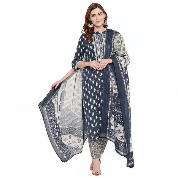 Indigo_Cotton_Straight_Kurta_Pant_Dupatta_Set_For_Women