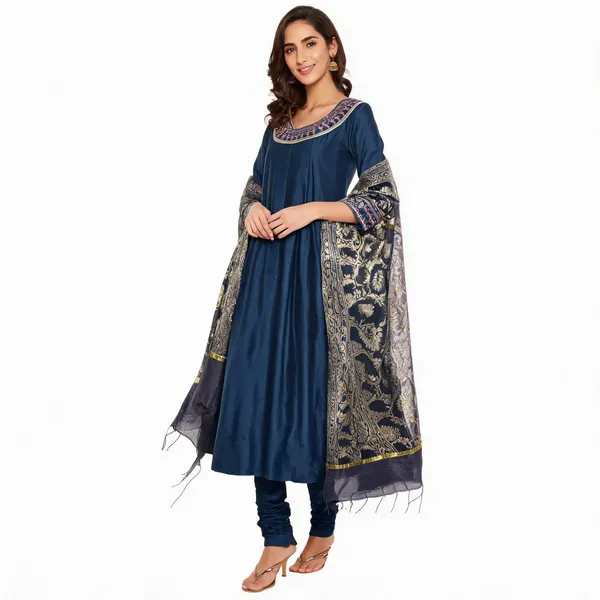 Indigo_Cotton_Silk_Embroidered_Anarkali_Suit_Set_With_Dupatta_For_Women