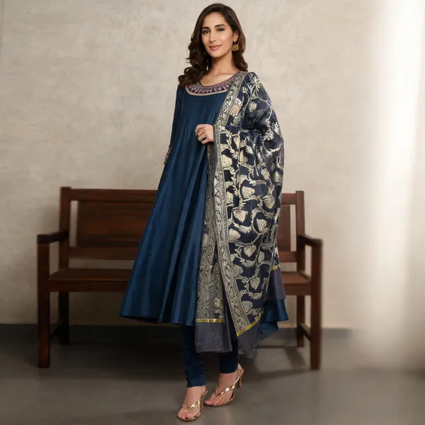 Indigo_Cotton_Silk_Embroidered_Anarkali_Suit_Set_With_Dupatta_For_Women