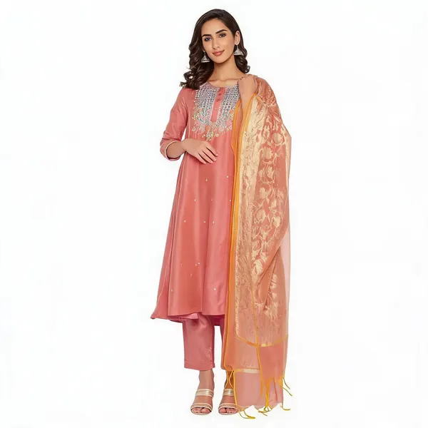 Peach_Cotton_Silk_Regular_Fit_Anarkali_Suit_Set_For_Women