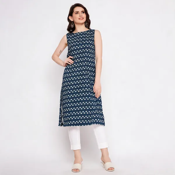 Navy_Blue_Cotton_Sleeveless_Printed_Kurta_For_Women
