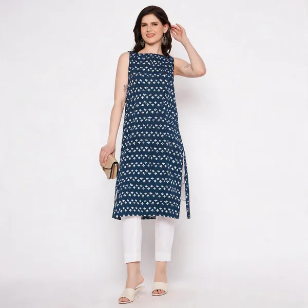 Navy_Blue_Cotton_Sleeveless_Printed_Kurta_For_Women