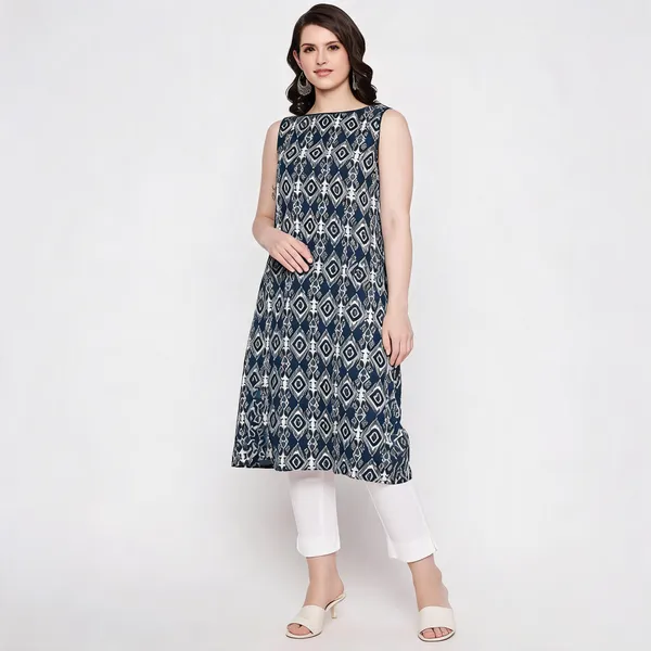Indigo_Cotton_Sleeveless_Printed_Kurta_For_Women