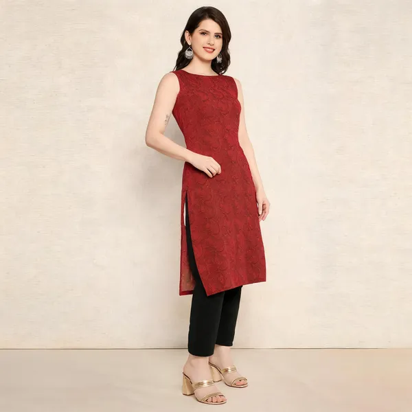 Rust_Cotton_Sleeveless_Printed_Kurta_For_Women