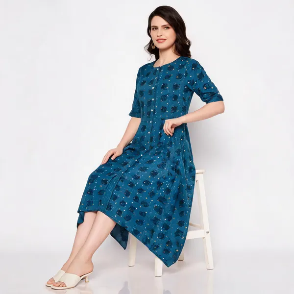 Indigo_Viscose_Regular_Fit_Cowl_Antique_Foil_Dress_For_Women