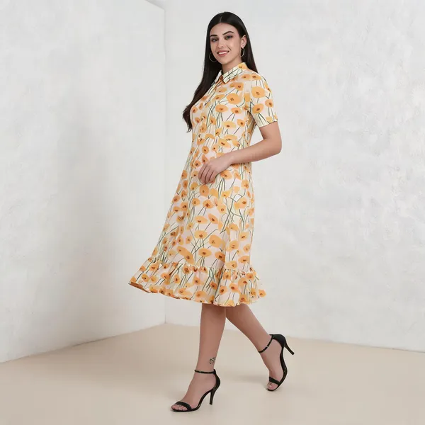 Off_White_Cotton_A-Line_Frill_Short_Dress_For_Women