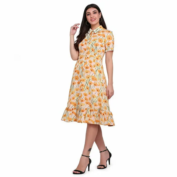 Off_White_Cotton_A-Line_Frill_Short_Dress_For_Women