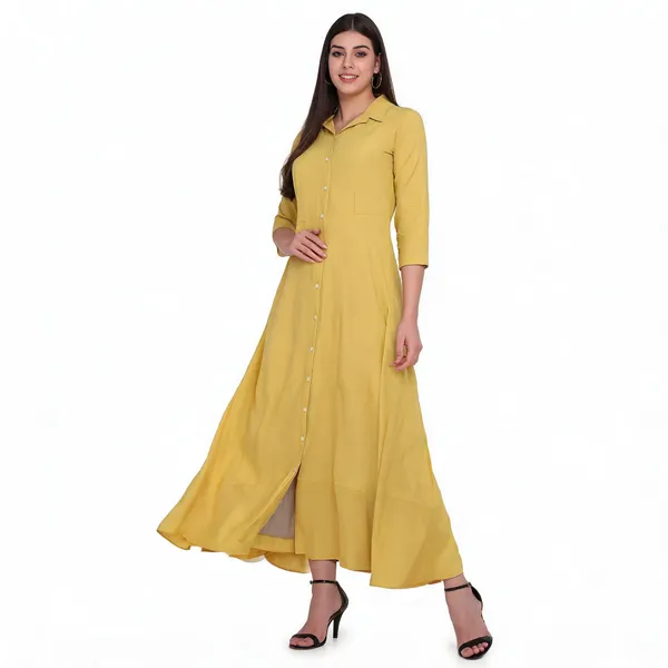 Ochre_Viscose_Jacquard_Flared_Maxi_Dress_For_Women