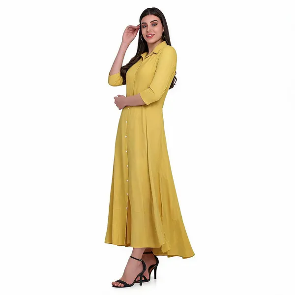 Ochre_Viscose_Jacquard_Flared_Maxi_Dress_For_Women