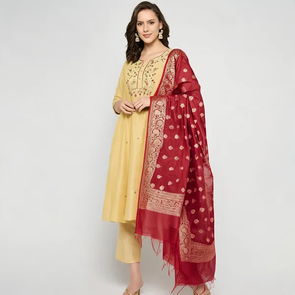 Beige_Chanderi_Embroidered_Anarkali_Suit_Set_With_Dupatta_For_Women
