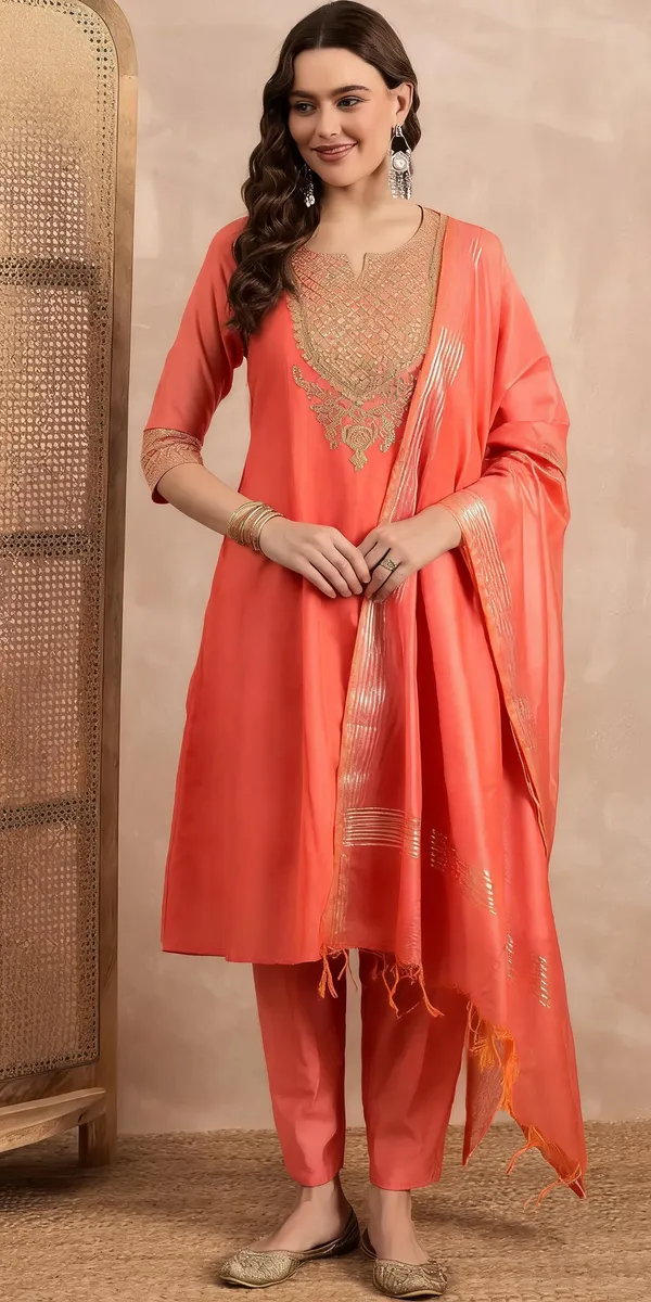 Rust_Chanderi_Silk_Embroidered_Anarkali_Suit_Set_For_Women
