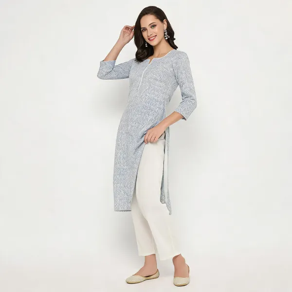Sky_Blue_Viscose_Rayon_Straight_Printed_Kurta_Pant_Set_For_Women