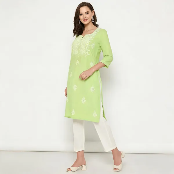 Light_Green_Cotton_Slub_Straight_Embroidered_Kurta_Pant_Set_For_Women