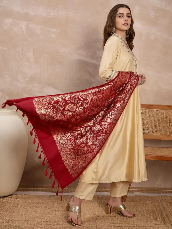 Champagne_Gold_Embroidered_Angrakha_Anarkali_Suit_Set_With_Banarasi_Dupatta_For_Women