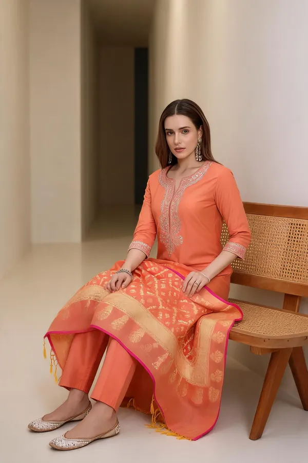 Coral_Peach_Cotton_Silk_Embroidered_Festive_Suit_Set_With_Banarasi_Dupatta_For_Women