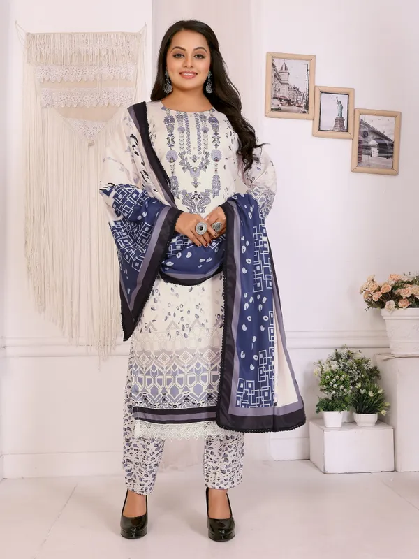 White_Printed_Straight_Kurta_Set_With_Dupatta_For_Women