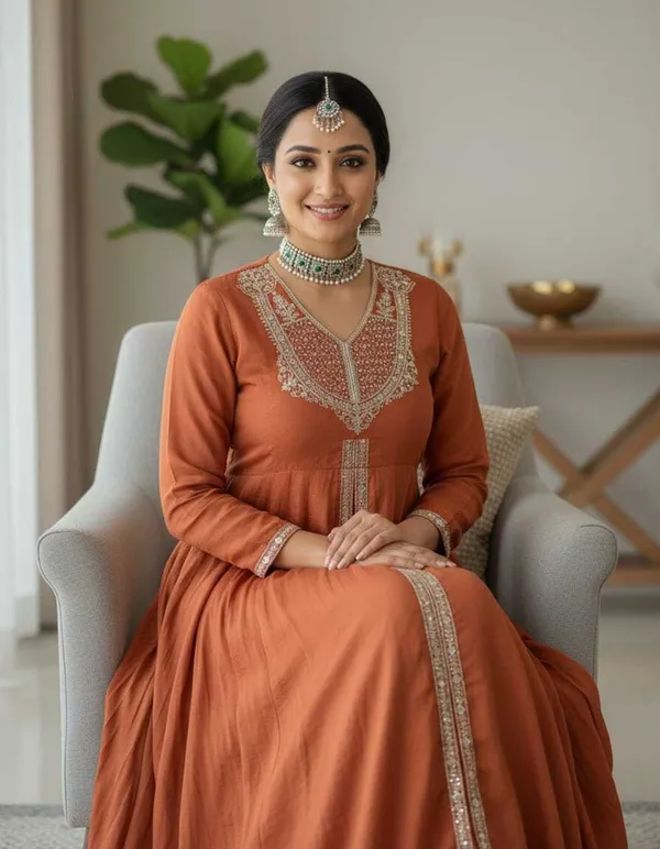 Rust_Mull_Roman_Anarkali_Kurta_Set_For_Women