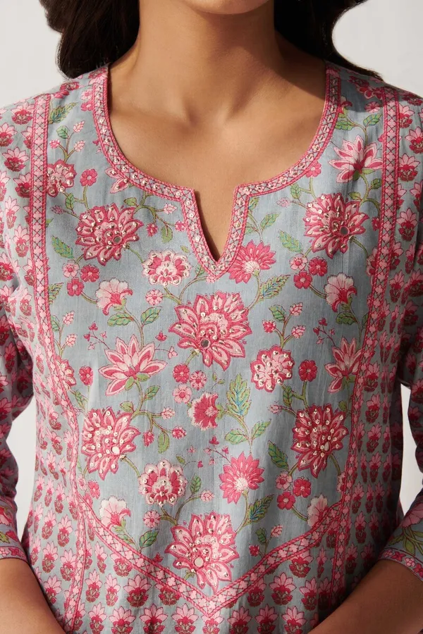 Grey_Pure_Cotton_Straight_Floral_Kurti_for_Women