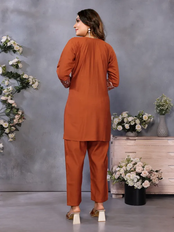 Rust_Embroidered_Straight_Kurta_Set_for_Women