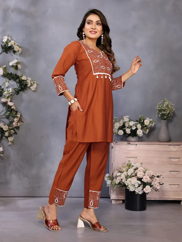 Rust_Embroidered_Straight_Kurta_Set_for_Women