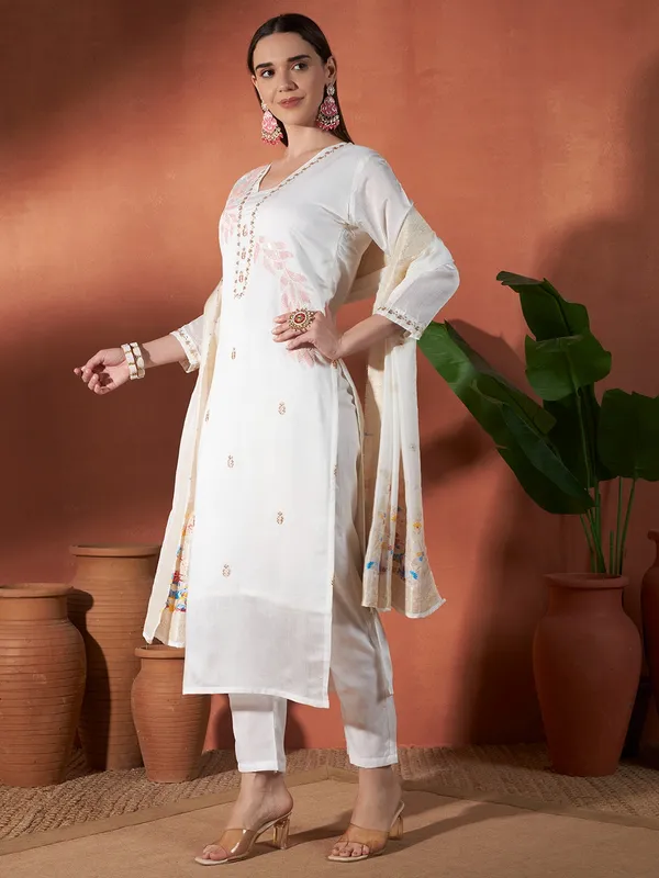 White_Embroidered_Straight_Fit_Kurta_Set_For_Women