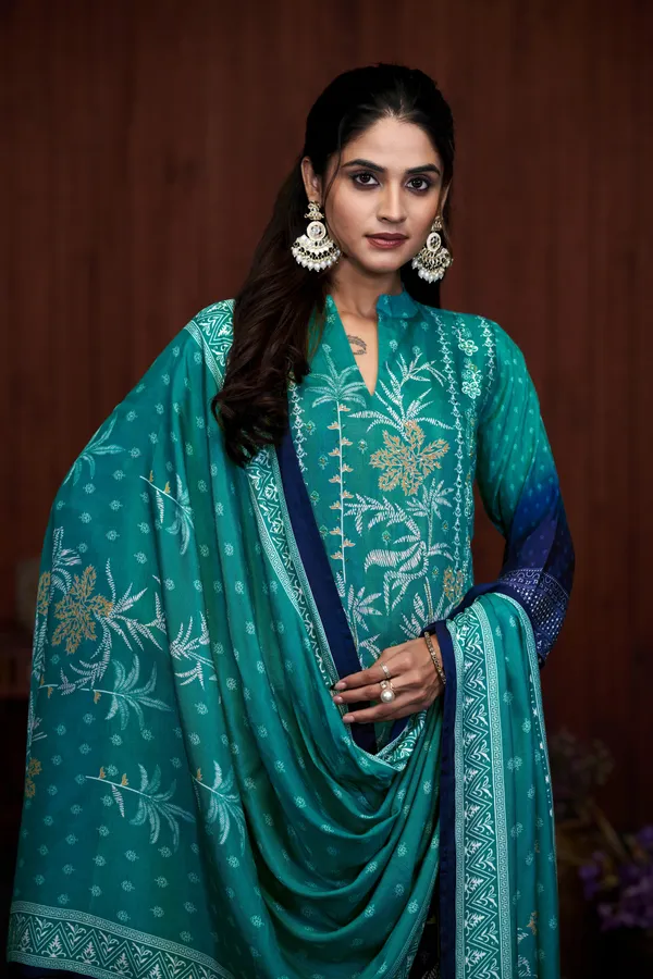 Teal_Chinon_Printed_Salwar_Suit_Set_for_Women
