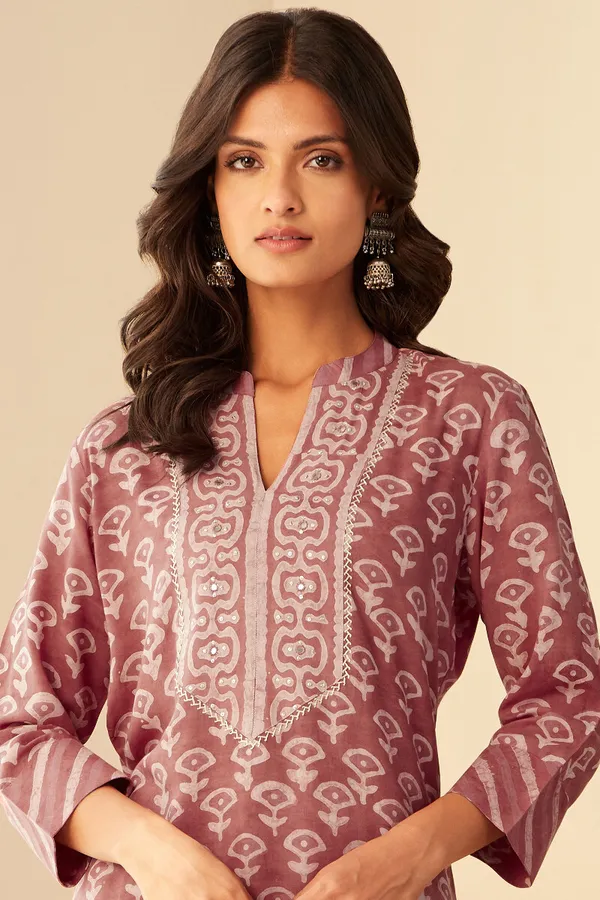 Maroon_Cotton_Printed_Kurta_Set_For_Women