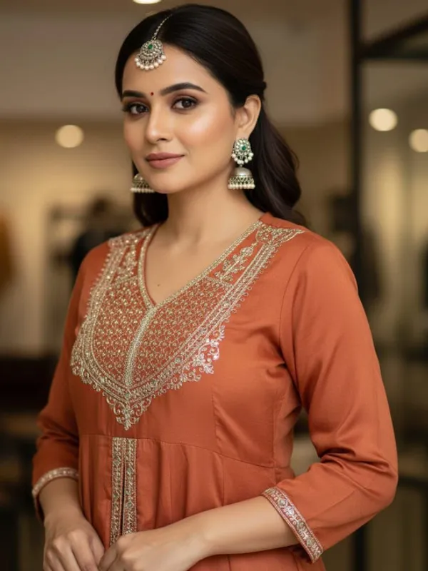 Rust_Mull_Roman_Anarkali_Kurta_Set_For_Women