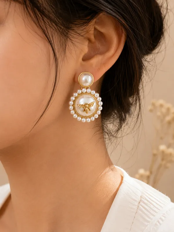 White_And_Gold_Alloy_Stud/Drop_Earrings_For_Women