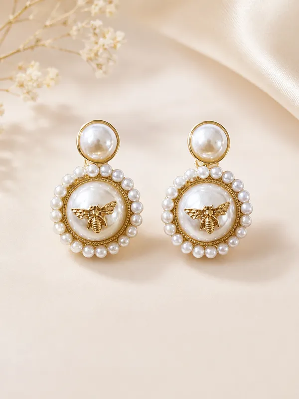 White_And_Gold_Alloy_Stud/Drop_Earrings_For_Women