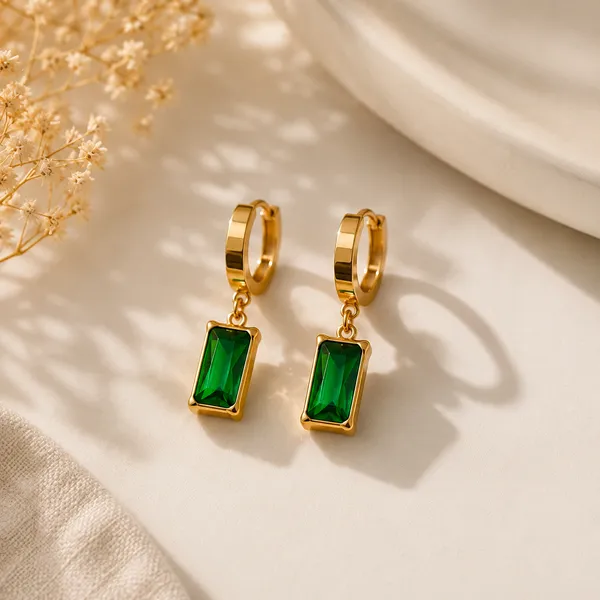 Gold_And_Emerald_Green_Stainless_Steel_Drop_Earrings_For_Women