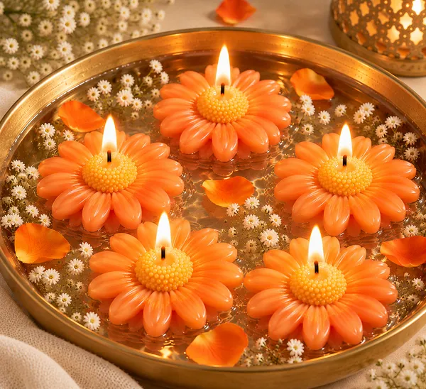Daisy-Floating-Candle-Set-of-5–Orange