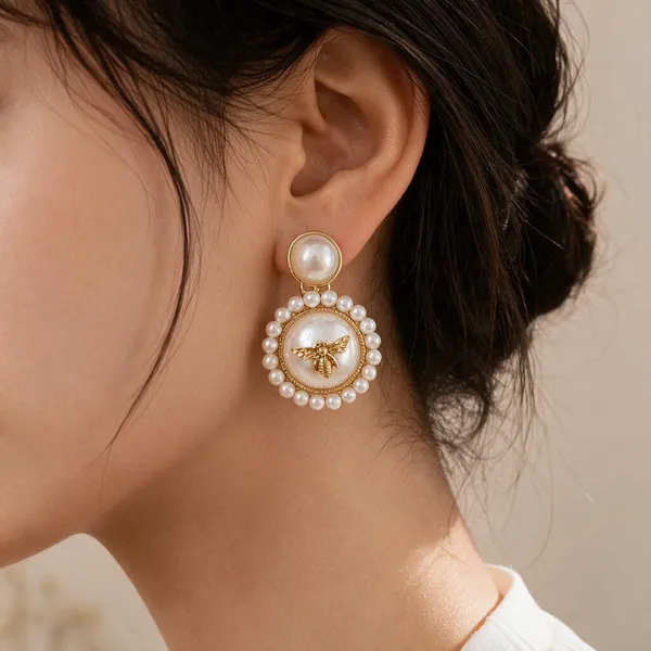 White_And_Gold_Alloy_Stud/Drop_Earrings_For_Women