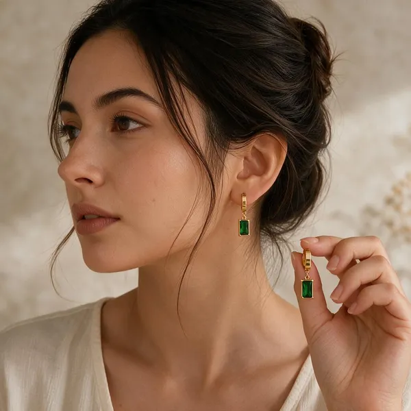 Gold_And_Emerald_Green_Stainless_Steel_Drop_Earrings_For_Women