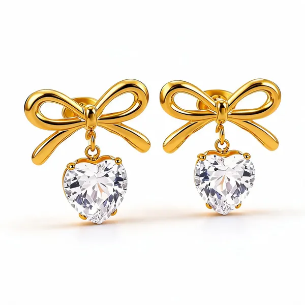 Gold_18K_Pvd_Cubic_Zirconia_Bow_Heart_Drop_Earrings_For_Women