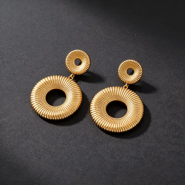 Gold_18K_Pvd_Stainless_Steel_Textured_Circular_Drop_Earrings_For_Women