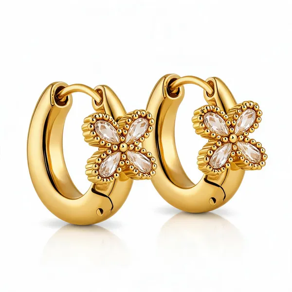 Gold_18K_Pvd_Stainless_Steel_Hoop_Floral_Stud_Earrings_Set_For_Women