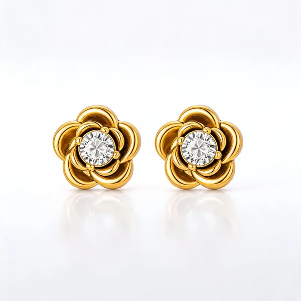 Gold_18K_Pvd_Cubic_Zirconia_Floral_Stud_Earrings_For_Women