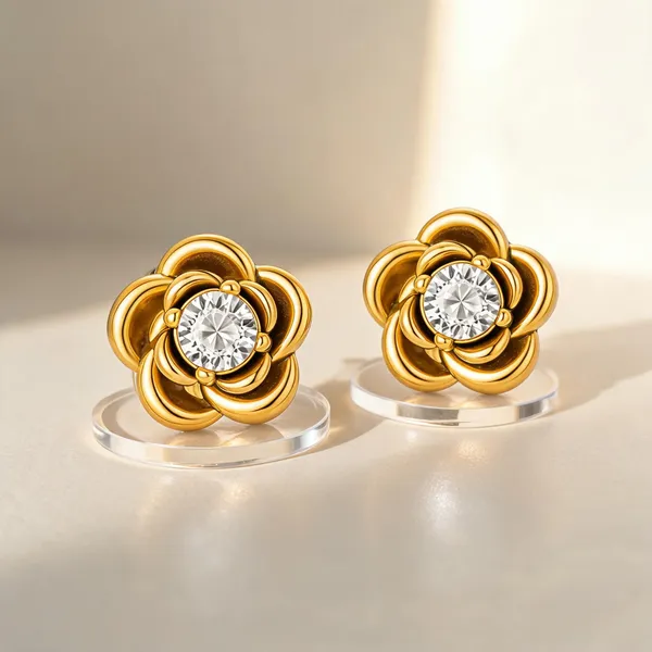 Gold_18K_Pvd_Cubic_Zirconia_Floral_Stud_Earrings_For_Women