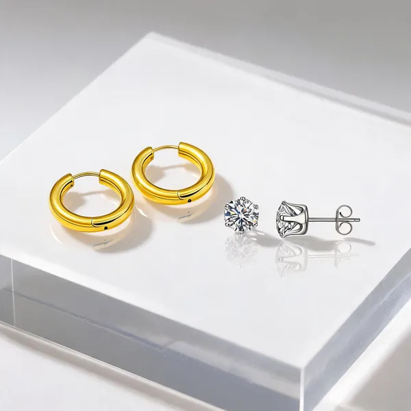 Gold_And_Silver_PVD_Cubic_Zirconia_Stud_Earrings_Duo_For_Women